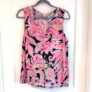 Lilly Pulitzer Essie Top Tank Large L Navy Banana Flambe Print